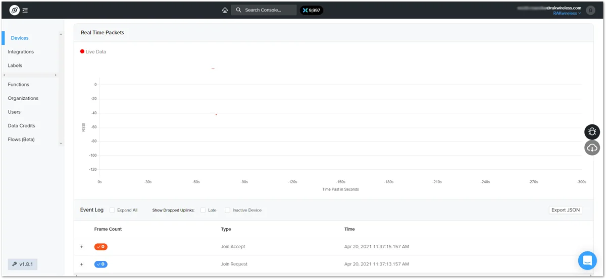 Helium console live device data