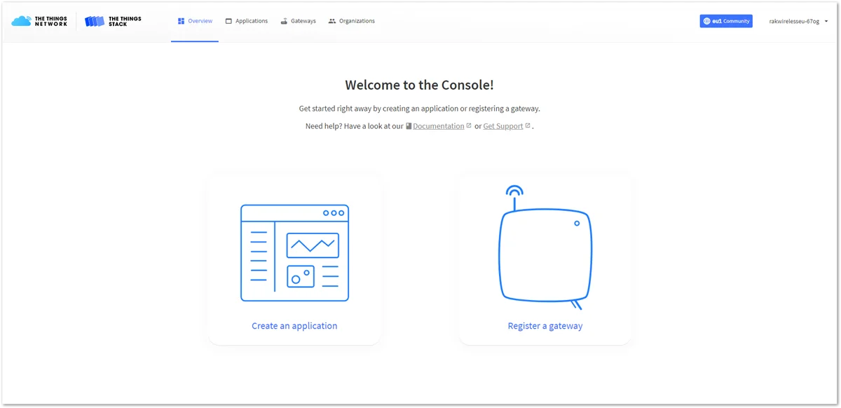 Console Page after a successful login