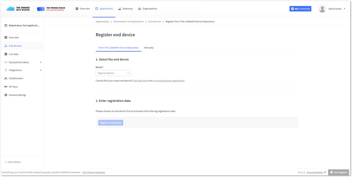 Adding a device in OTAA mode