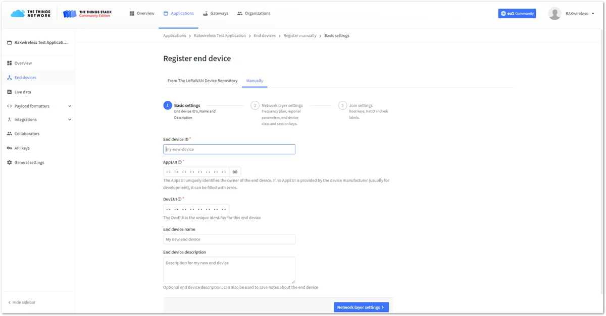 Basic settings for OTAA mode
