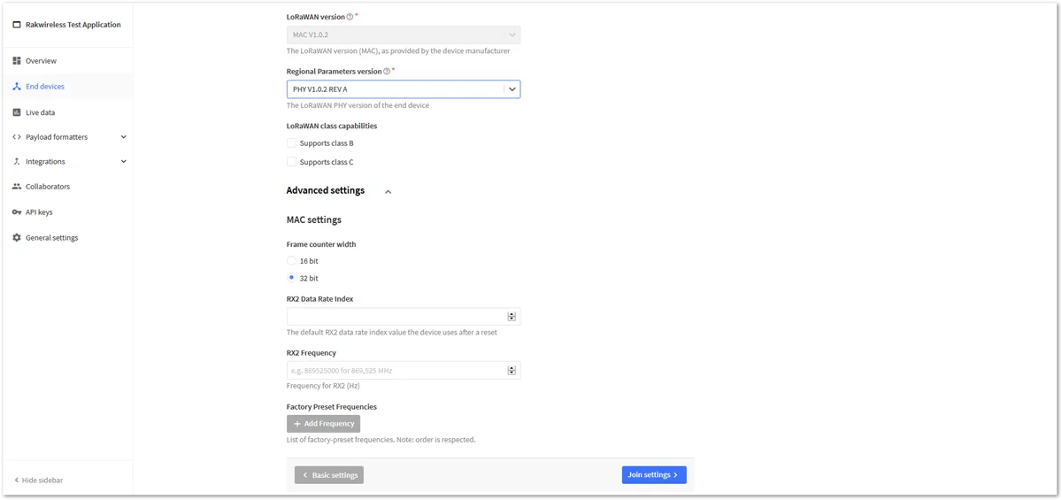 Advanced network layer settings of the device