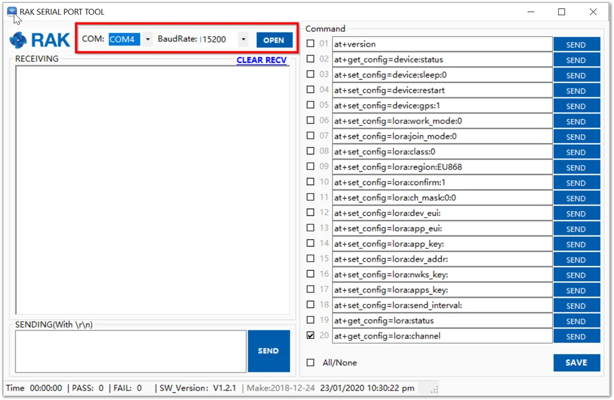 Connecting to the RAK Serial Port Tool