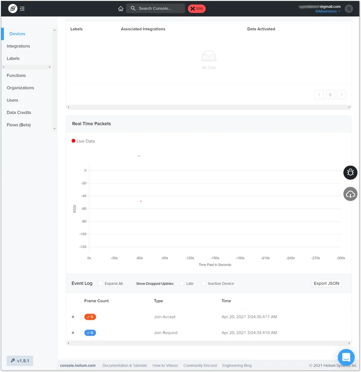 Helium console live device data