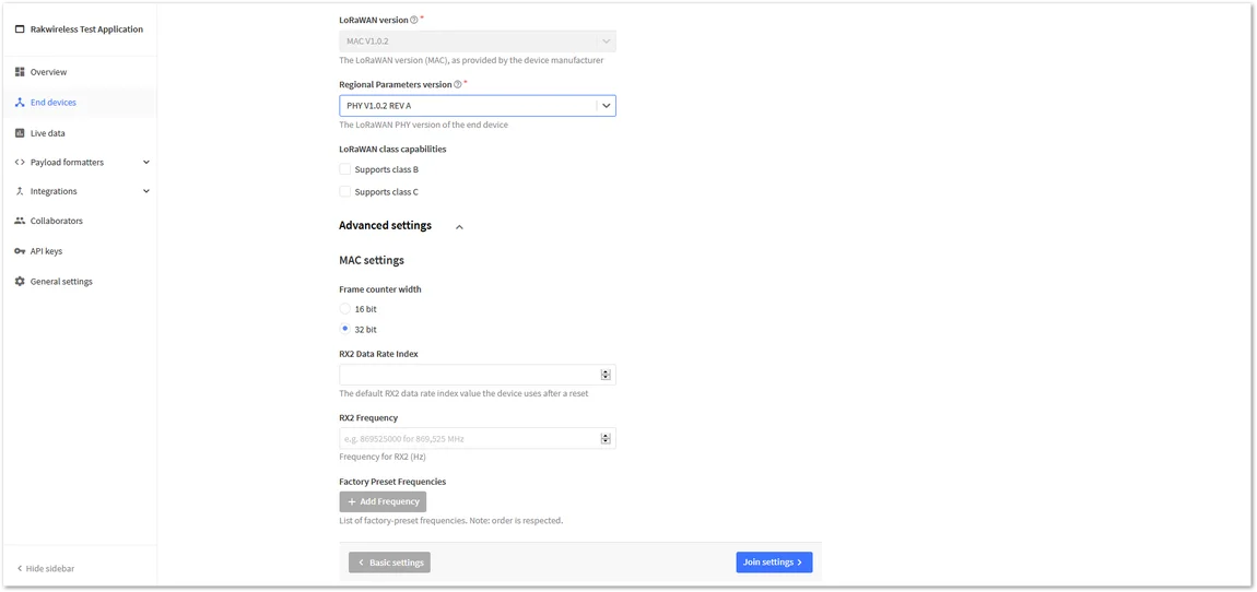 Advanced network layer settings of the device