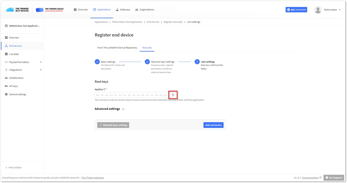 Generate App Key Button
