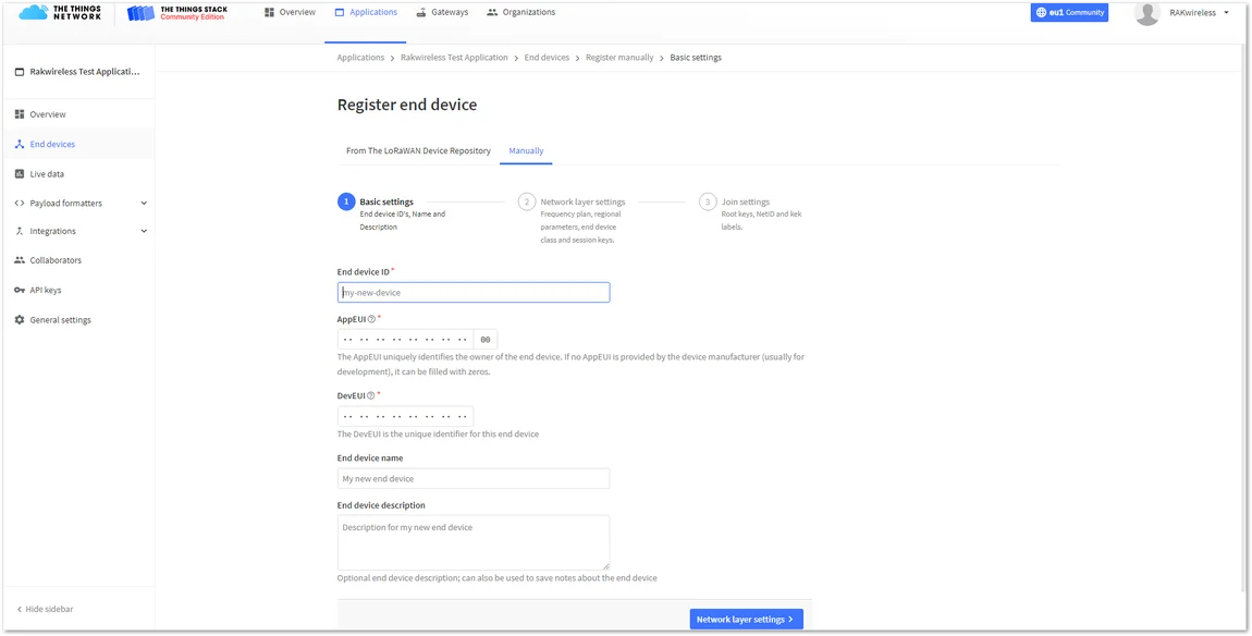 Basic settings for OTAA mode