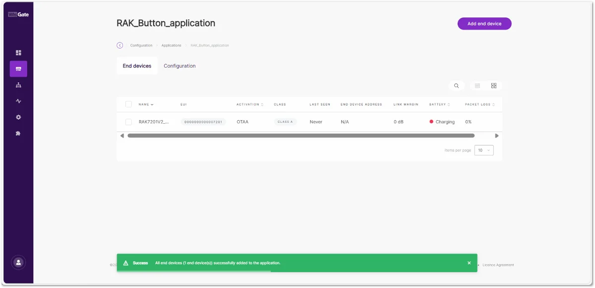 The device is registered