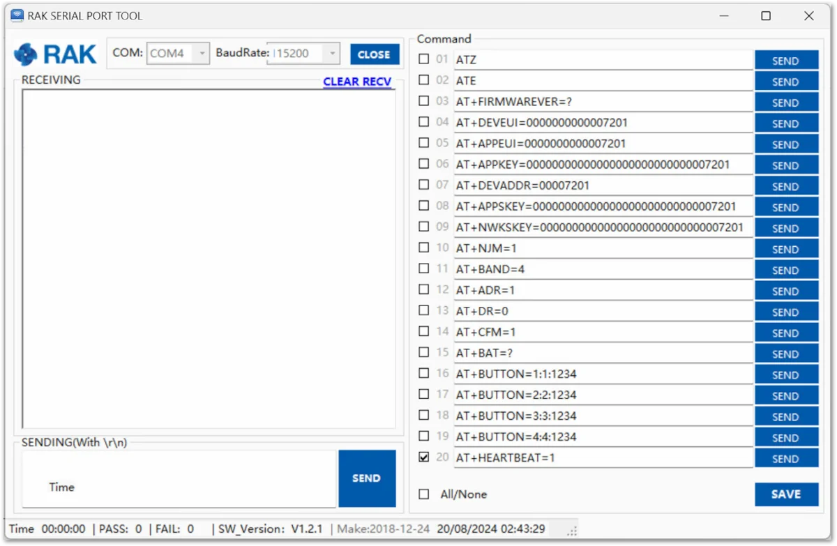 Correct COM port and baud rate are chosen