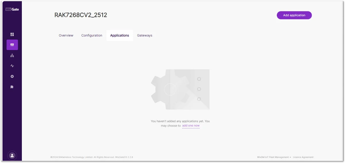 Application menu in the web UI of the gateway