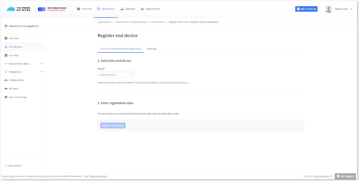 Adding a device in OTAA mode