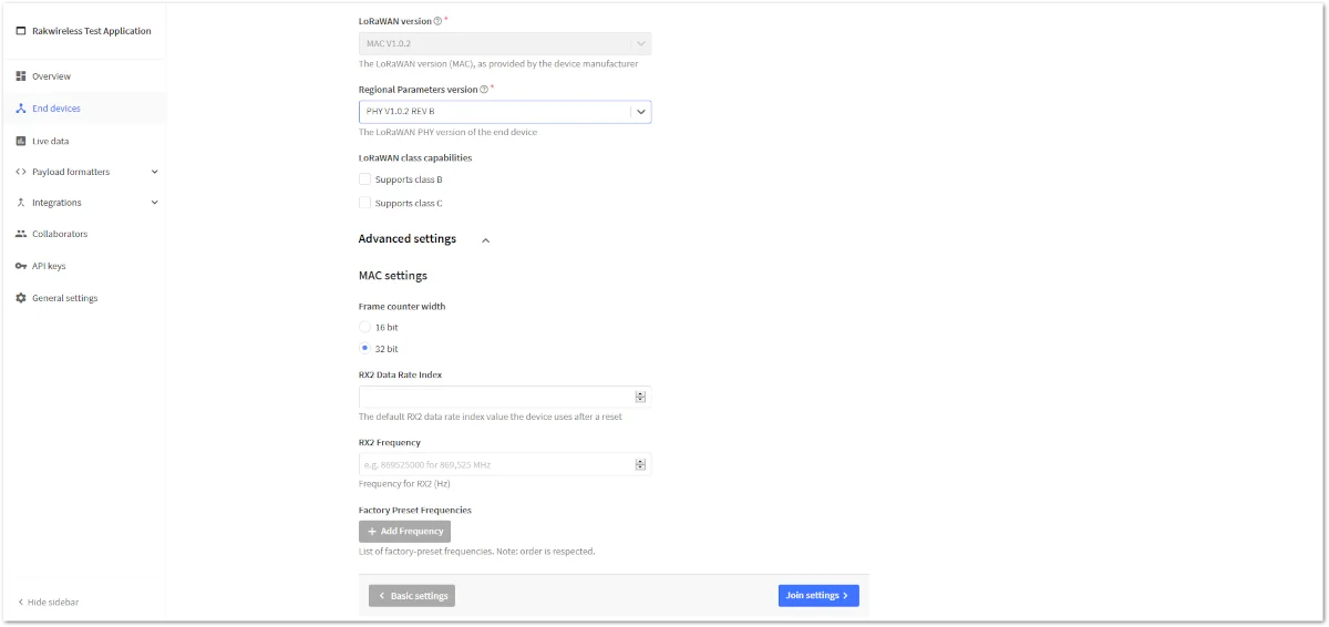 Advanced network layer settings of the device