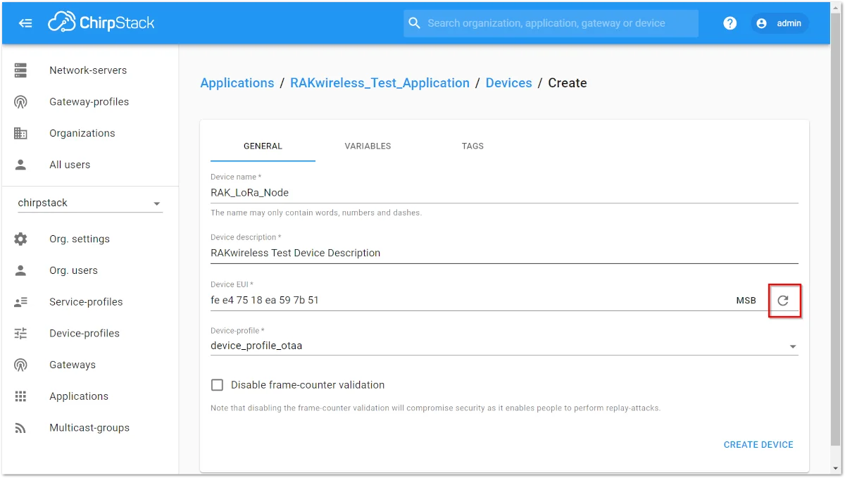 Filling the Device Parameters