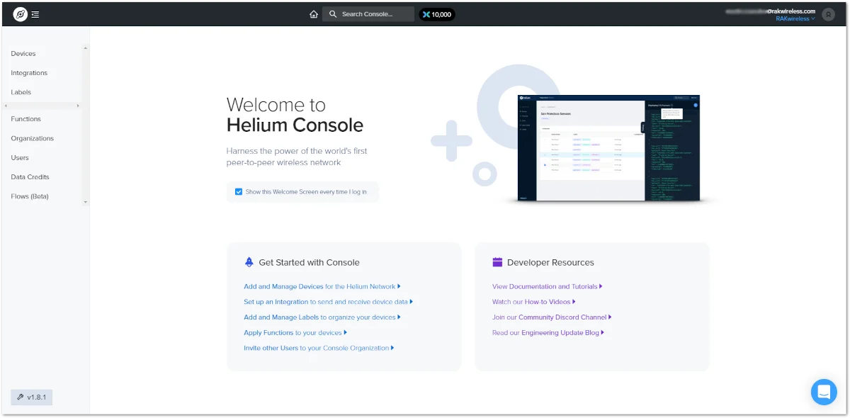 Helium console home screen