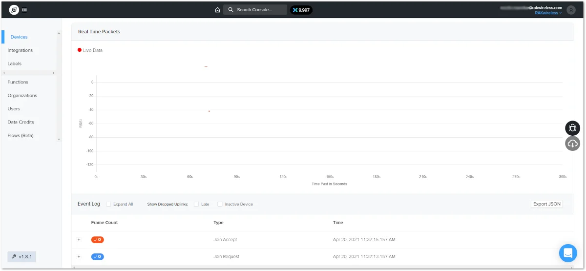 Helium console live device data