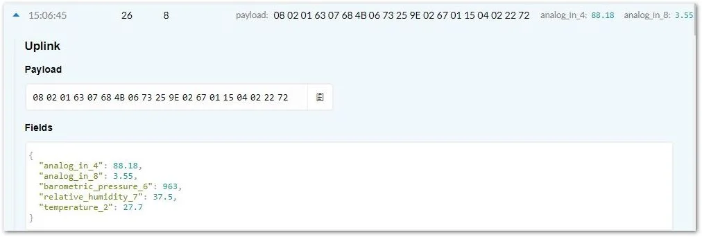 Received Raw Data in TTN