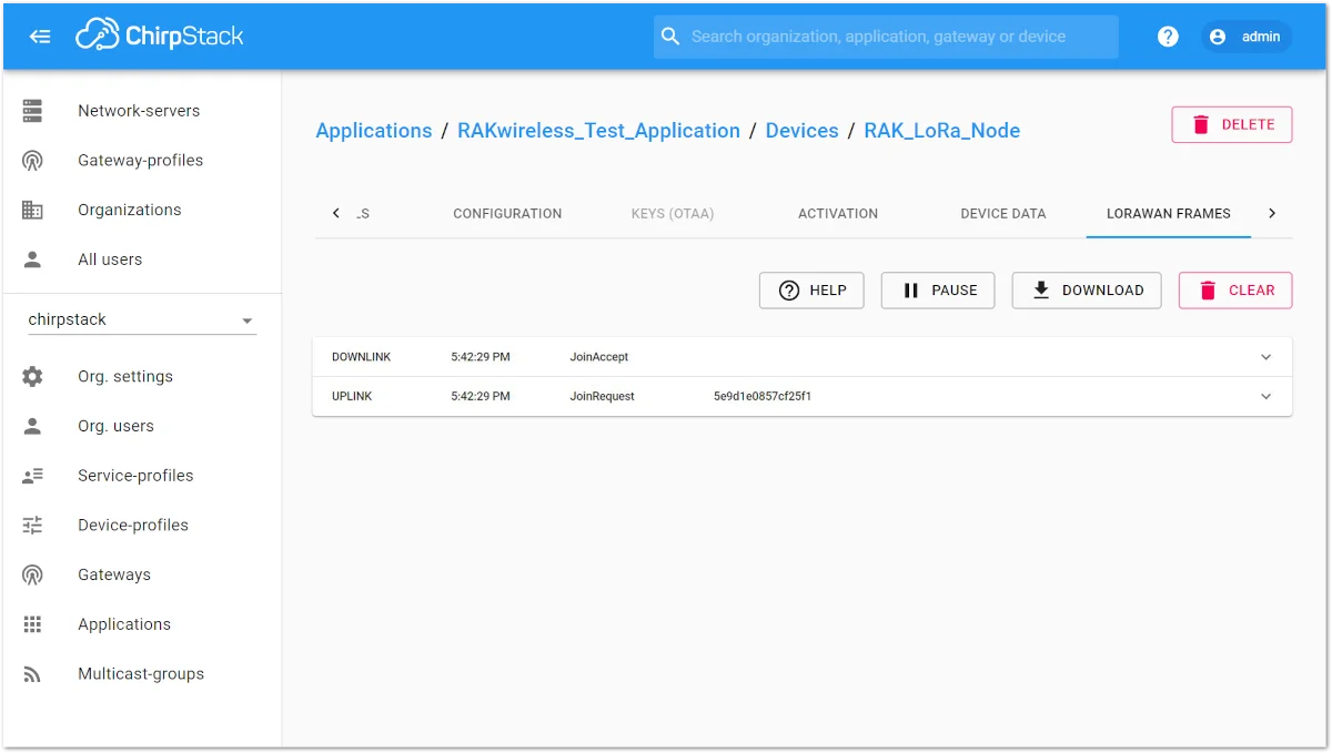 Join Request of the Device in the ChirpStack