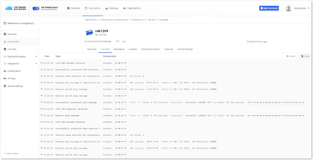 Sending data to The Things Stack from RAK7204 WisNode Sense Home