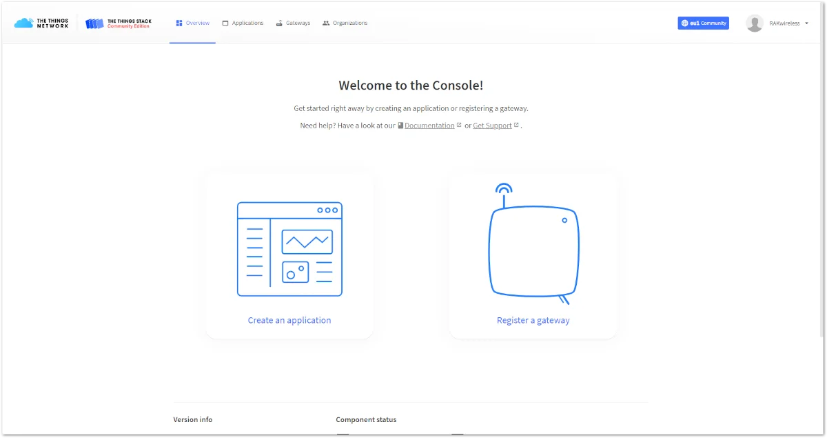 Console Page after successful login