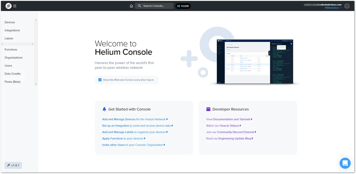 Helium console home screen