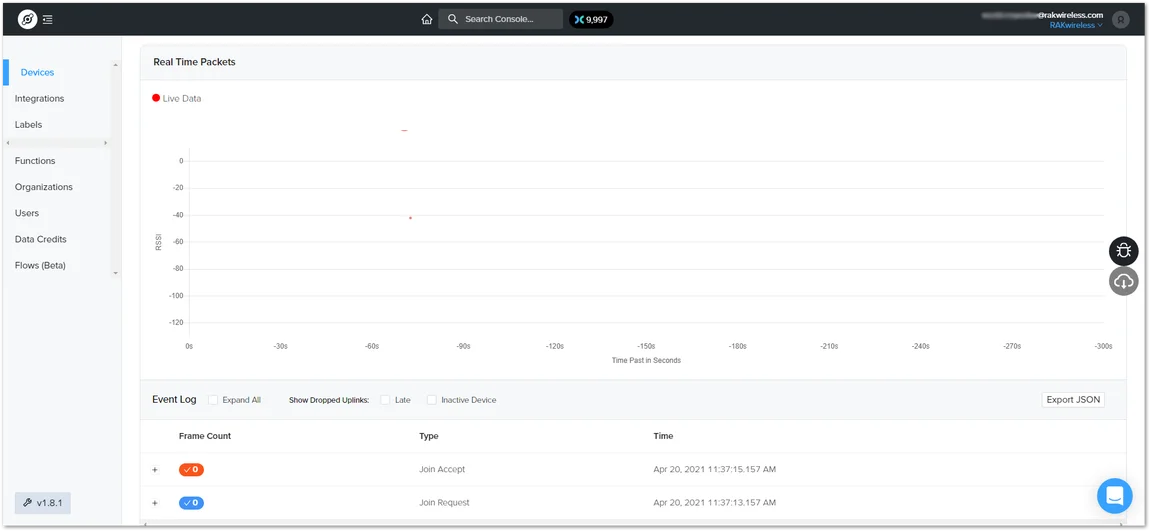 Helium console live device data