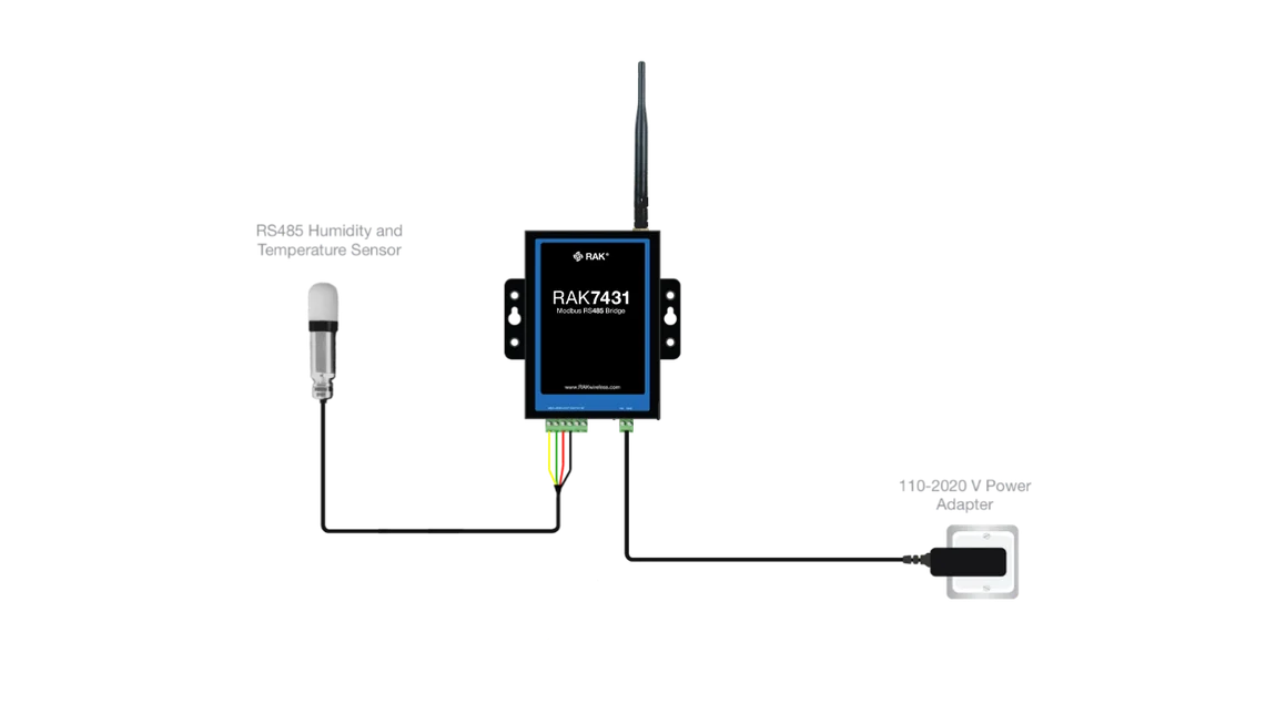 RAK7431 bridge with connected sensor and power supply