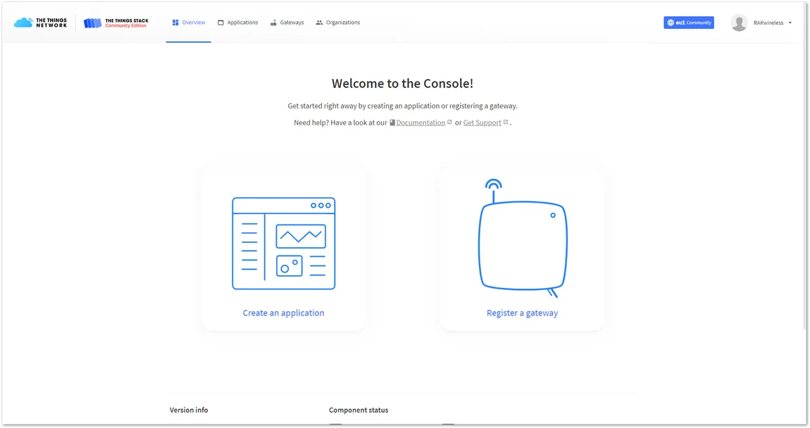 Console Page after successful login