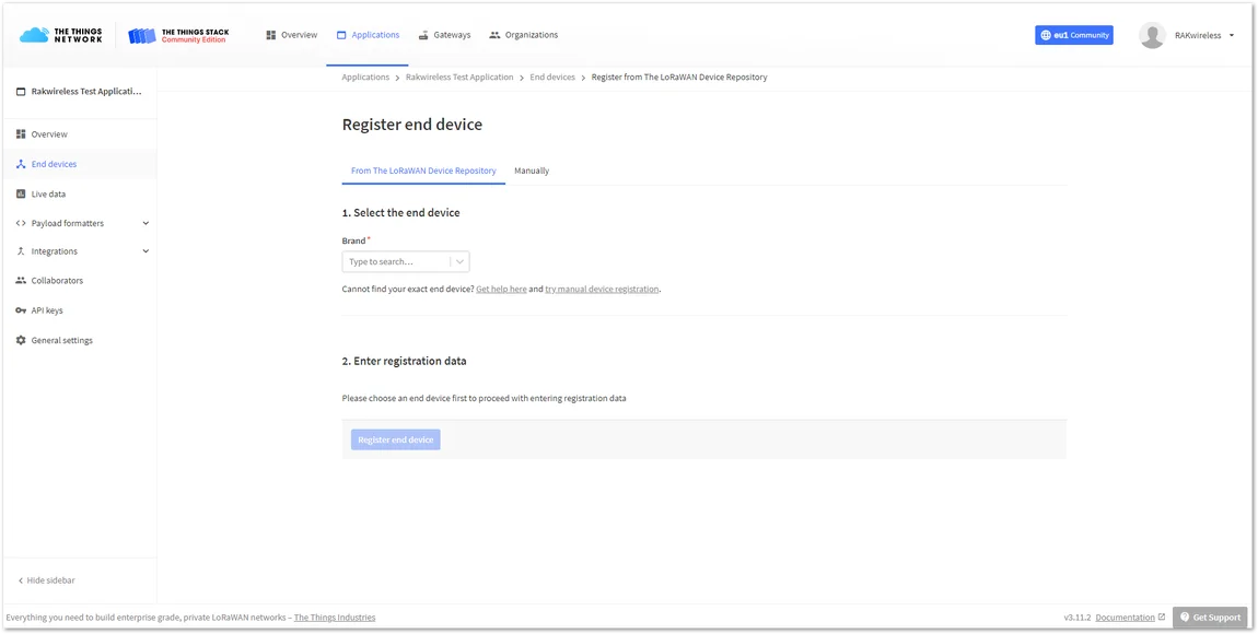 Adding a device in OTAA mode