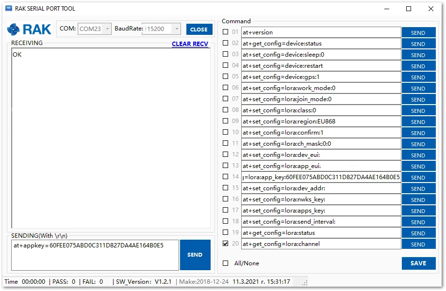 Setting up the RAK7431 WisNode Bridge Serial OTAA parameters