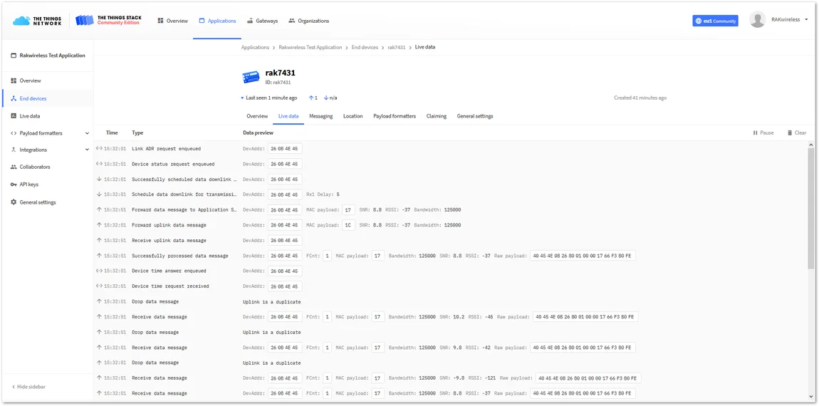 Receiving data in the Live data feed