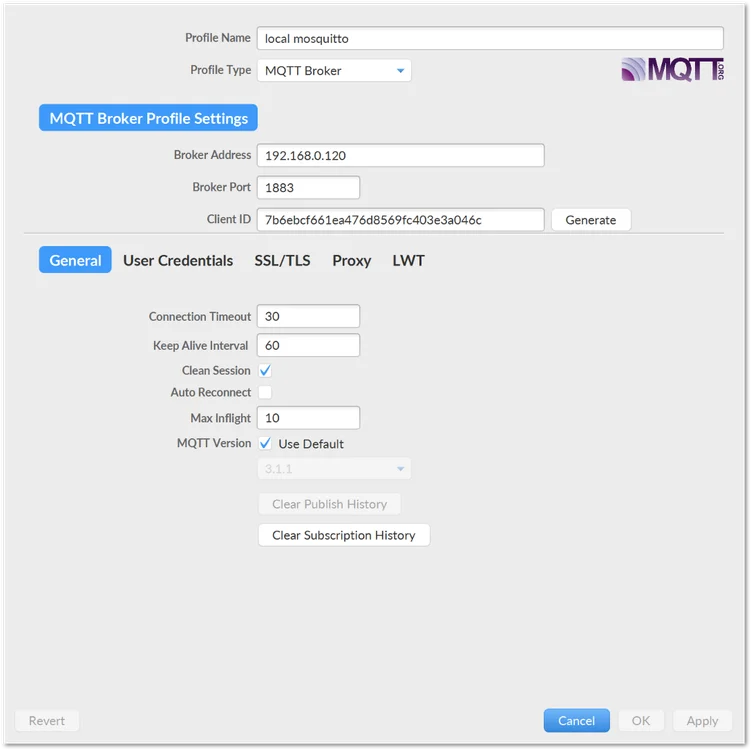 MQTT.fx broker settings