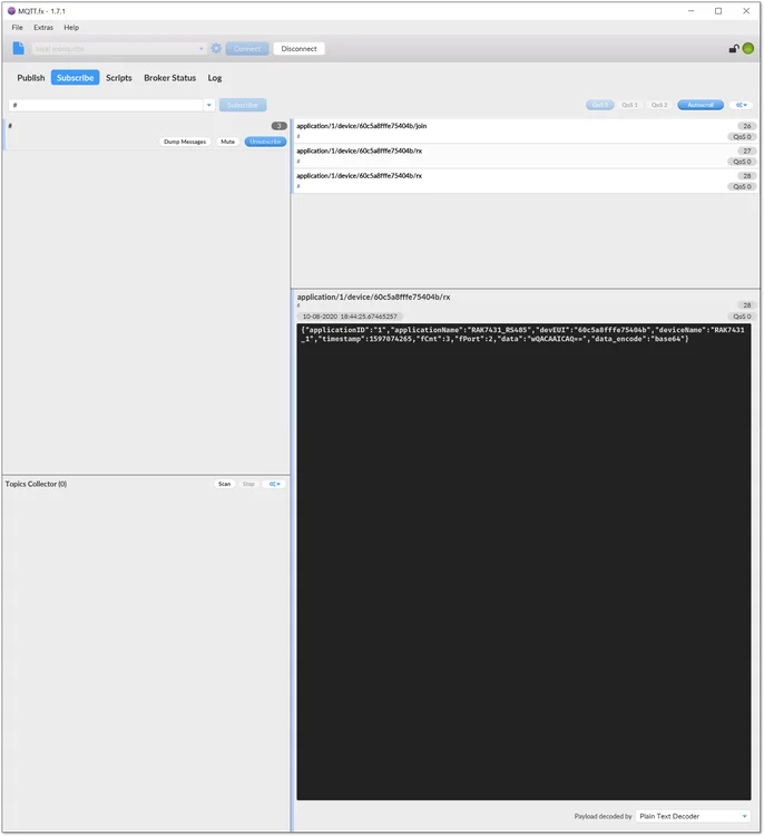 RAK7431 uplink data received through MQTT