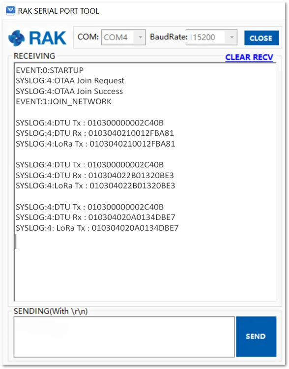 RS485 data transmitted in transparent mode