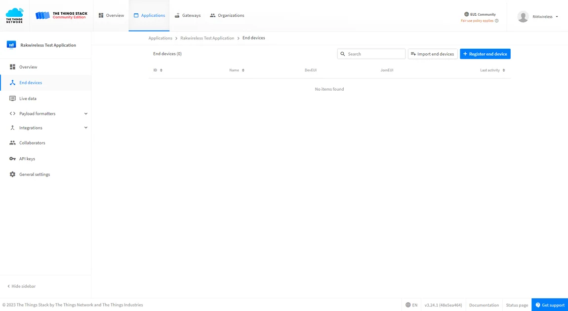 Adding a device in OTAA mode
