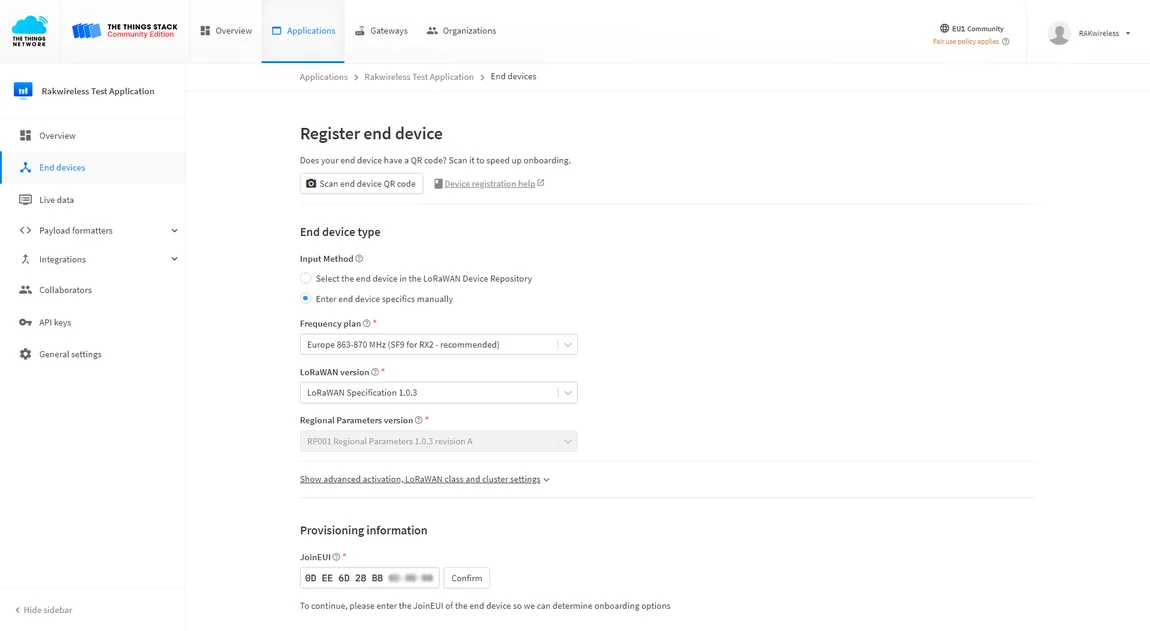 Registering the device