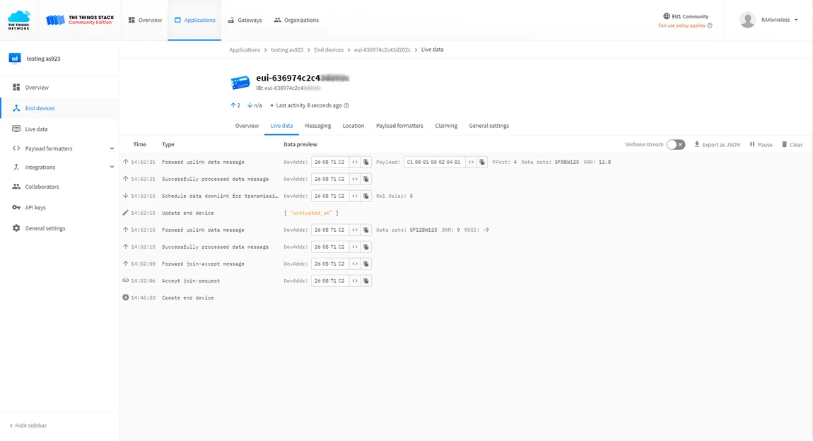Receiving data in the Live data feed