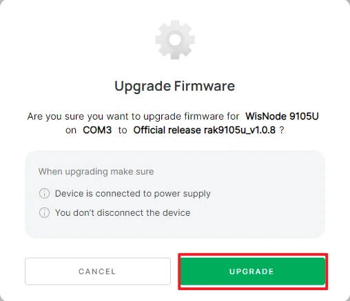 RAK9105U Upgrade Firmware Confirmation