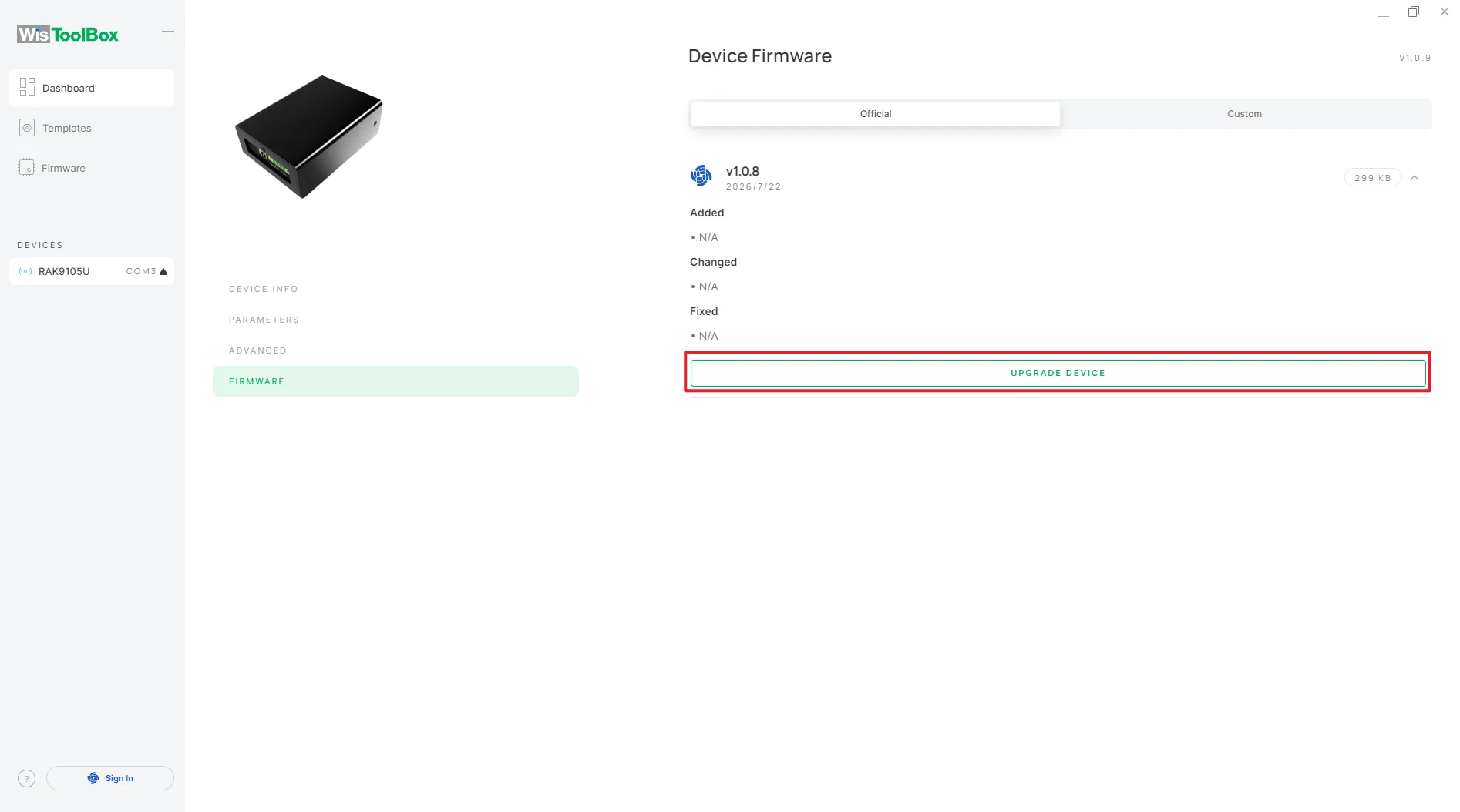 RAK9105U Official Firmware Upgrade