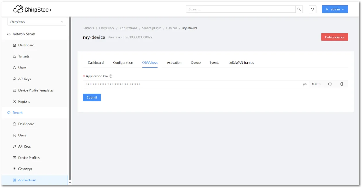 Configure the RAK9105U OTAA credentials