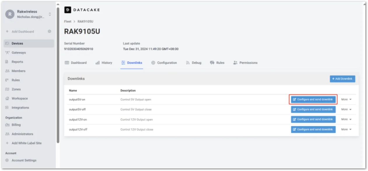 Configure and send downlink