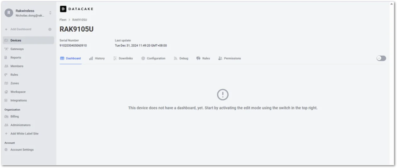 Datacake dashboard
