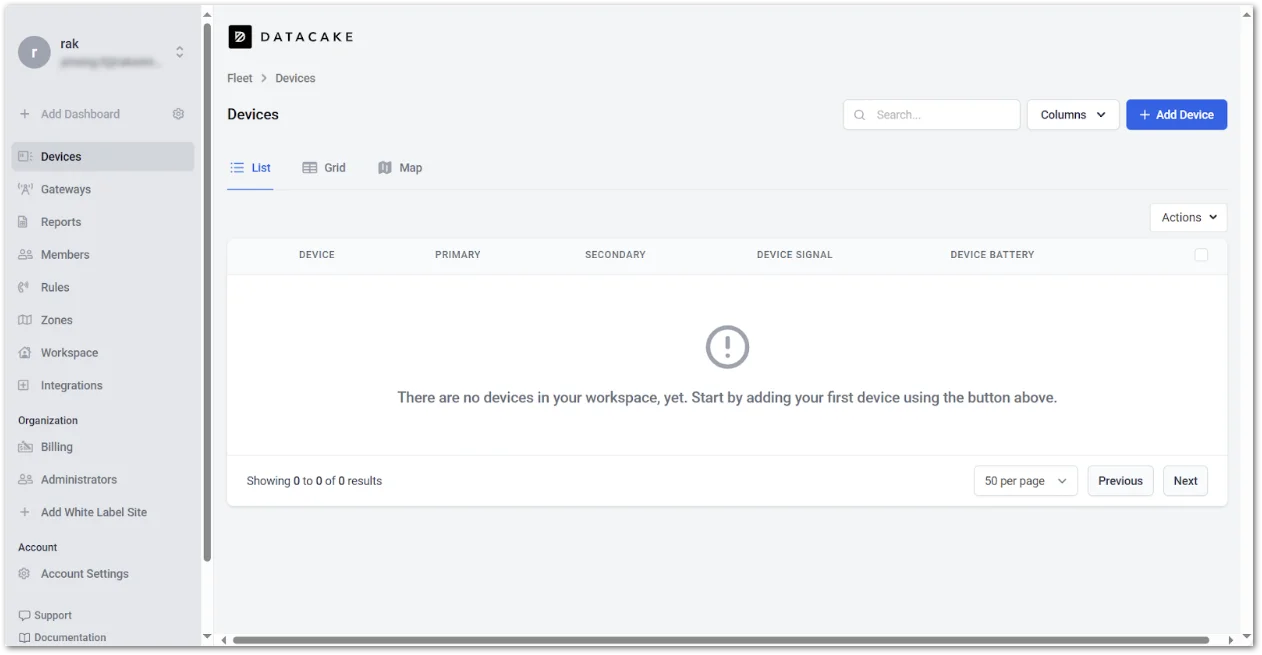 Add a device in Datacake