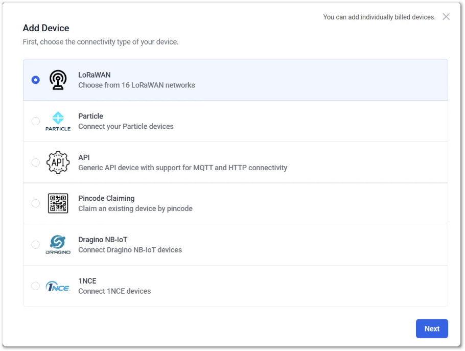 Select LoRaWAN connectivity