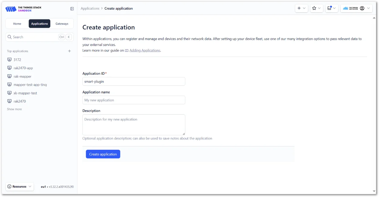 Create an application in The Things Stack