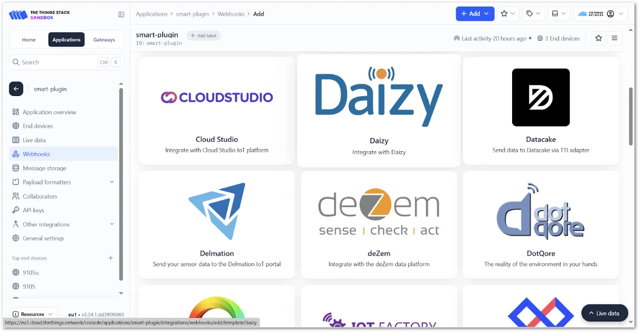 Add the Datacake webhook