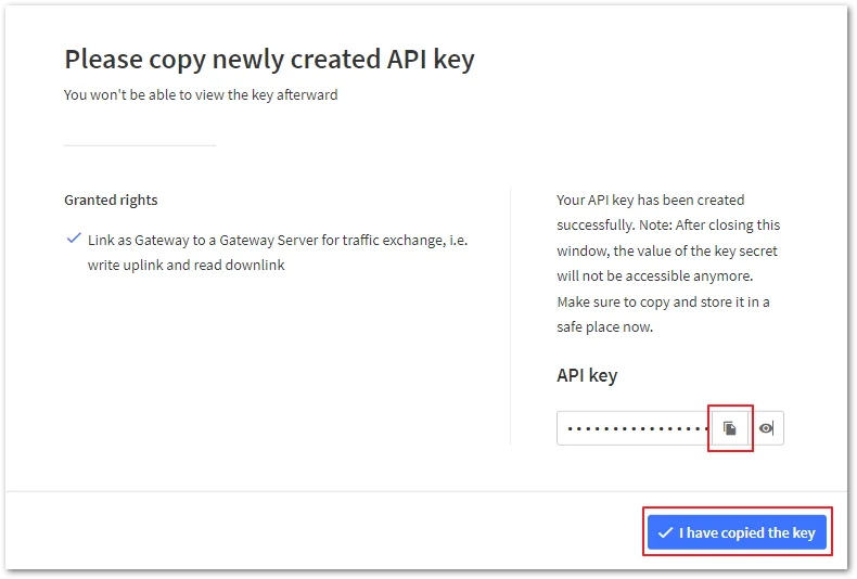 Copy and save the API key