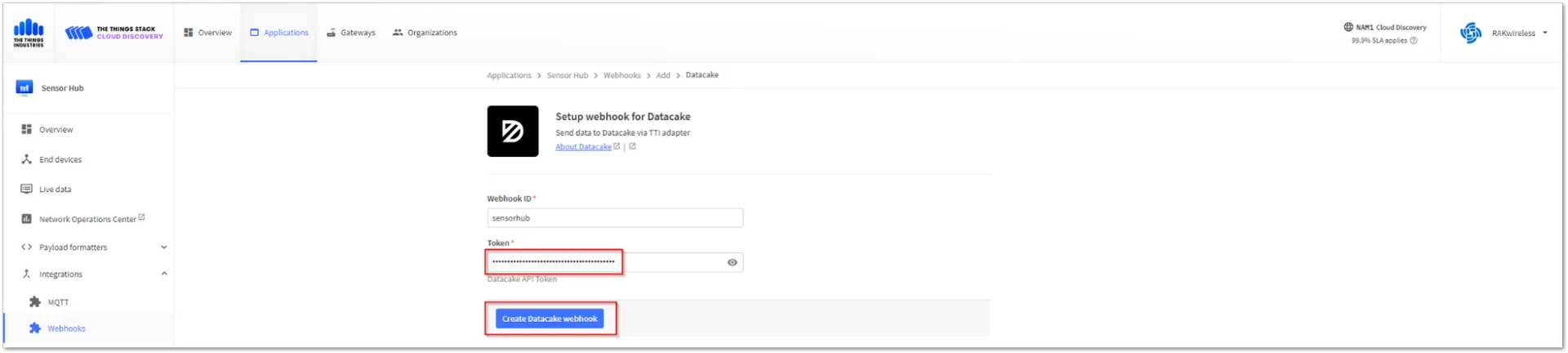 Create Datacake Webhook
