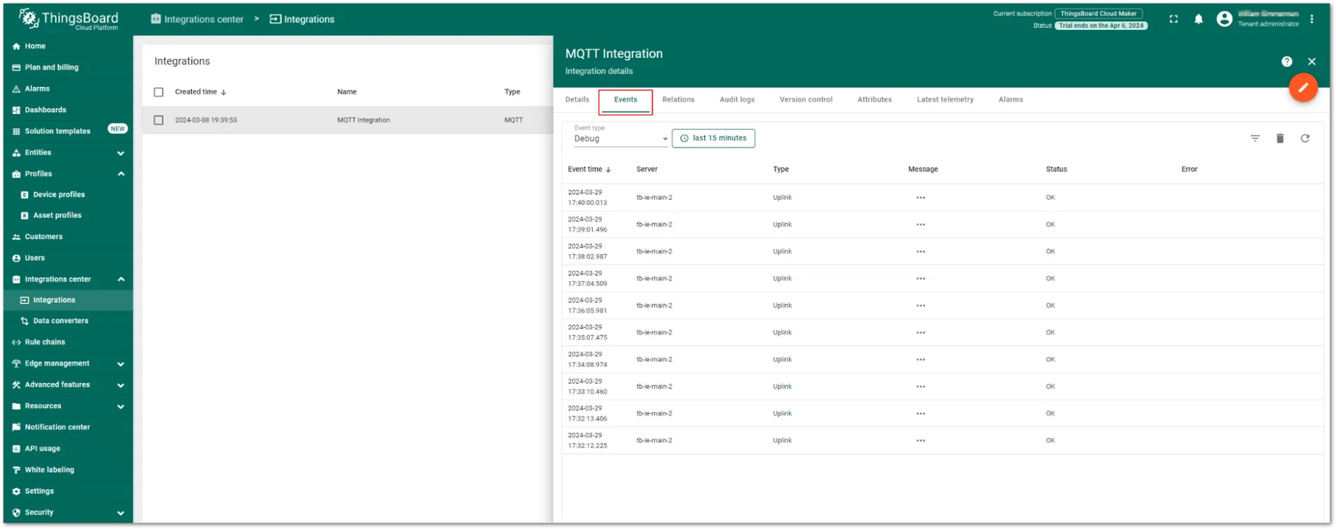 View the gateway uplink data