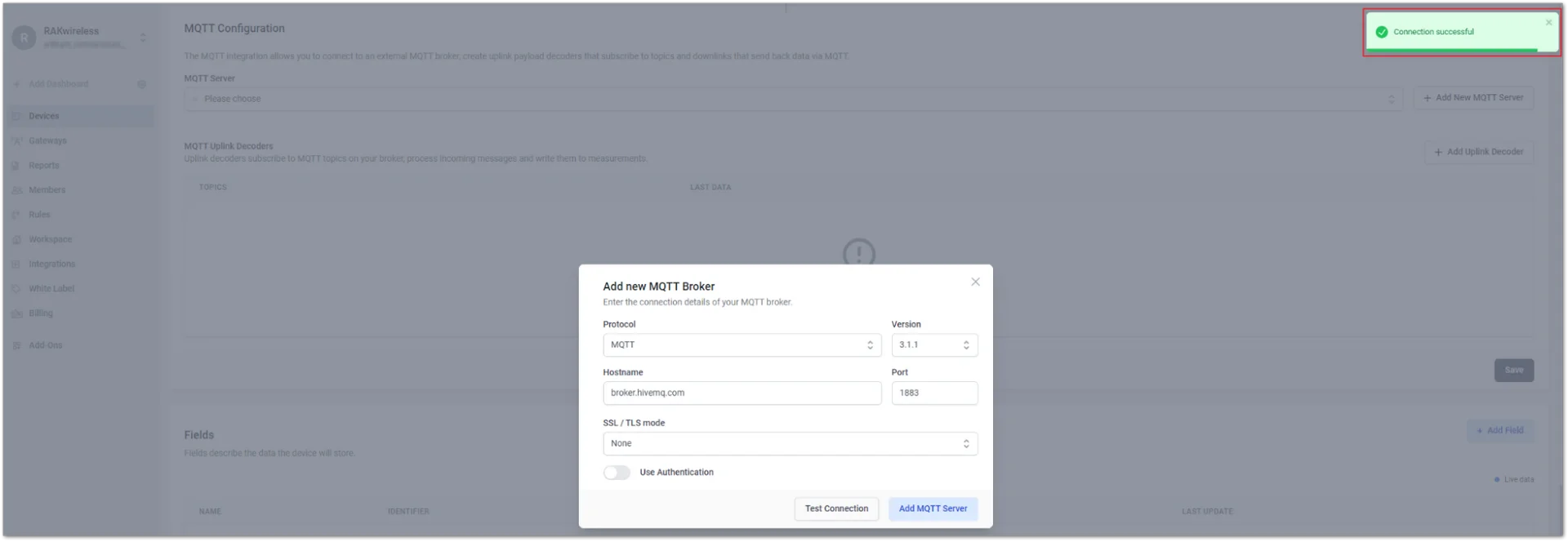 Configure the relevant parameters