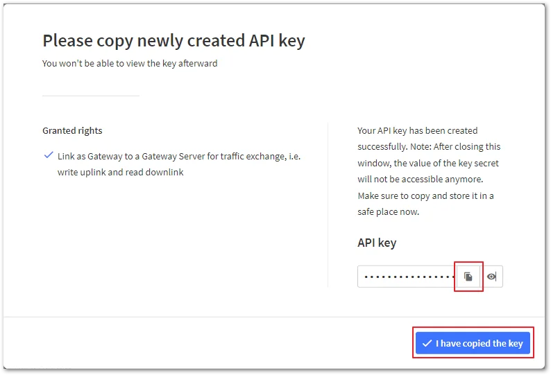 Copy and save the API Key