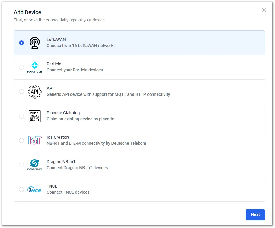 Choose LoRaWAN connectivity